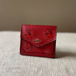Coach Red Apple Floral Print Small Wallet